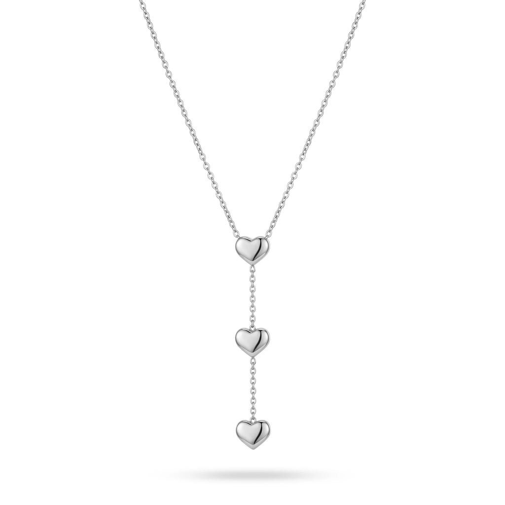 QIAOREN 10808 Trendy Gold Plated Tarnish Resistant Stainless Steel Tiered Heart Drop Necklace Minimalist Y-Shaped Jewelry