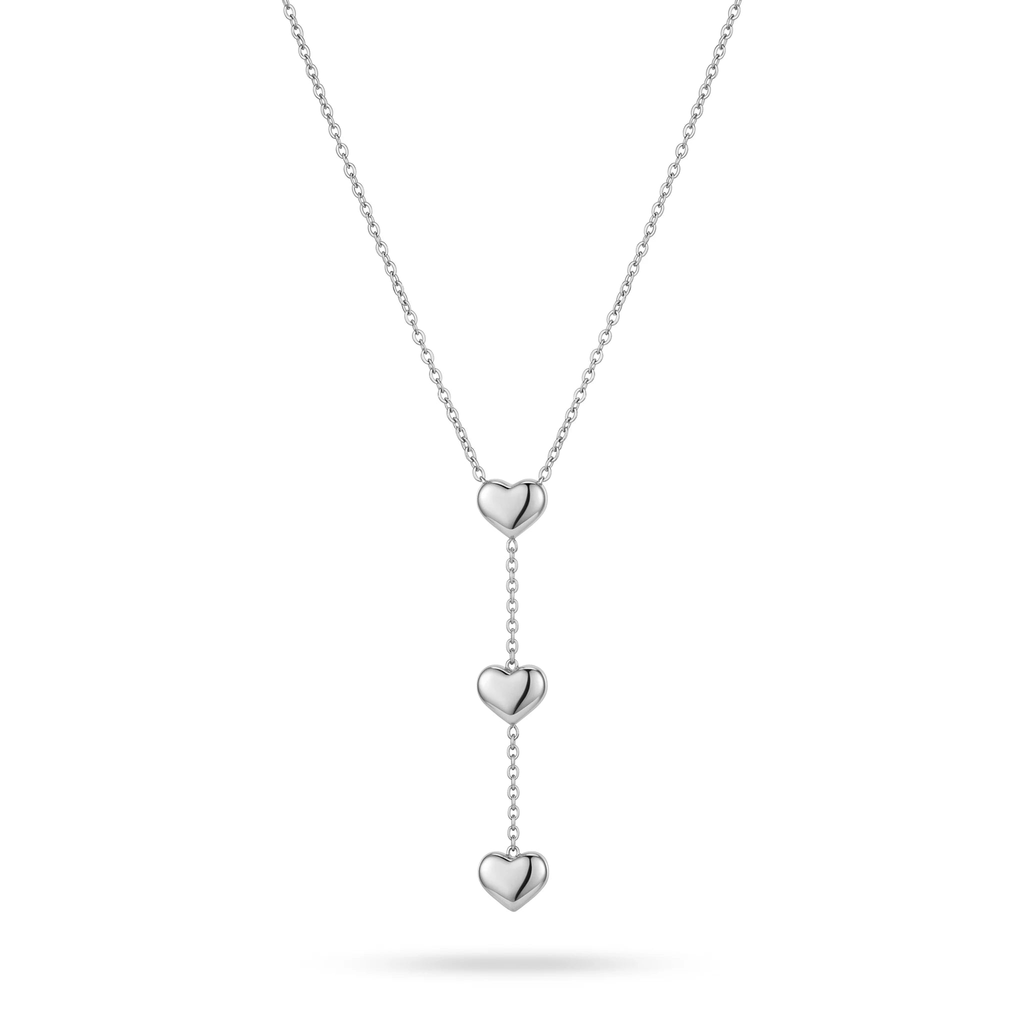 QIAOREN 10808 Trendy Gold Plated Tarnish Resistant Stainless Steel Tiered Heart Drop Necklace Minimalist Y-Shaped Jewelry