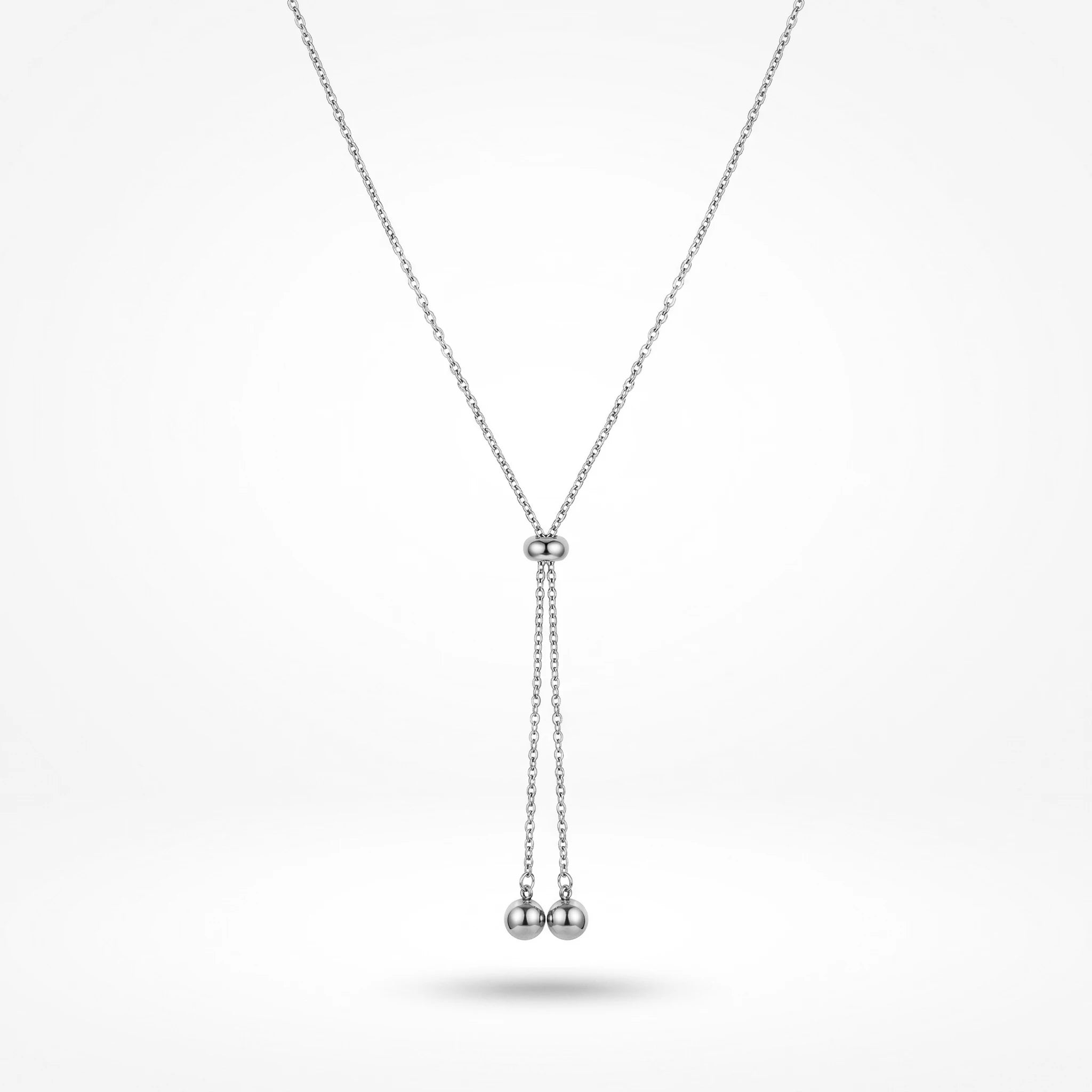 QIAOREN 10627 Trendy Adjustable Lariat Necklace Stainless Steel Gold Plated Geometric Ball Pendant for Women