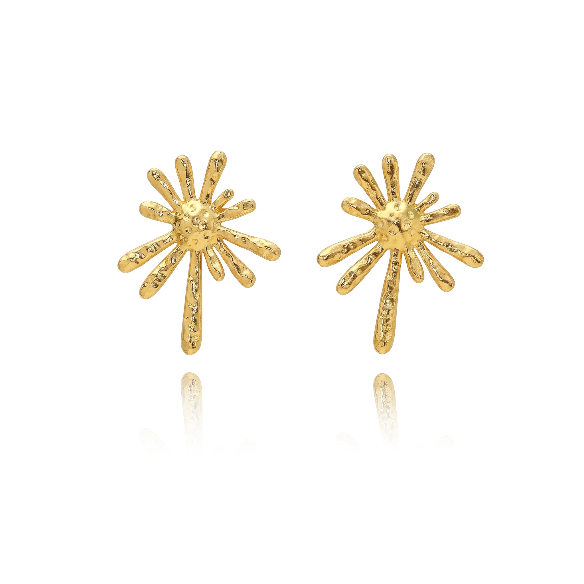 QIAOREN 13274 Gold Tone Irregular Splash Star Stud Earrings Hammered Textured Abstract Radiant Shape Pin Studs Artistic