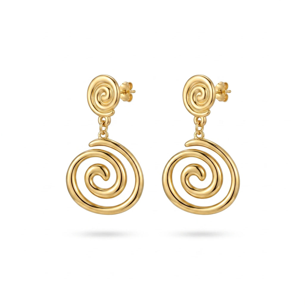 QIAOREN 13217 Gold Plated Spiral Drop Earrings for Women Stainless Steel Swirl Statement Modern Fashion Jewelry