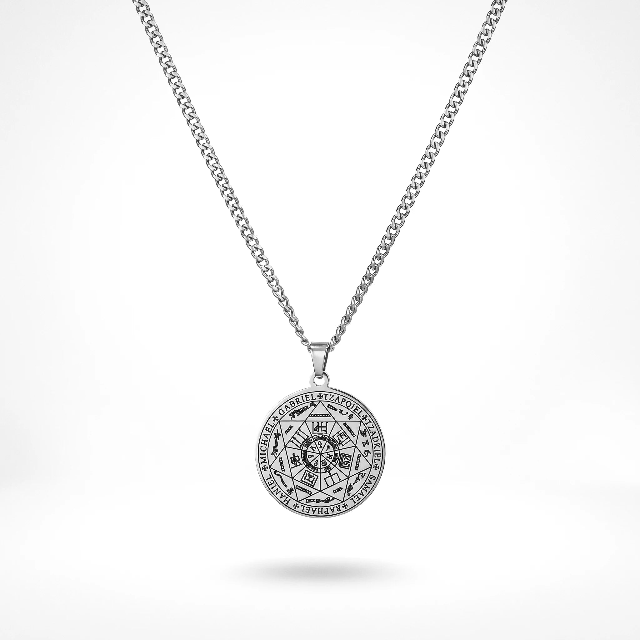 QIAOREN 11757 Anti-Tarnish 18K Gold Plated  Seven Archangel Stainless Steel Christian Solomon Pentagram Necklace