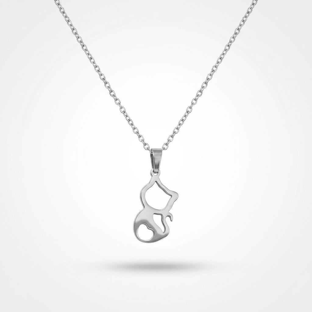 QIAOREN 11285 18K Gold Plated Hollow Cat Pendant O-Chain Necklace Stainless Steel Tarnish Free Waterproof Jewelry