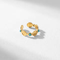 QIAOREN 13181-85 5Pcs Gold Stainless Steel Turquoise Open Ring Set Irregular Hammered Crown Adjustable Boho Stackable Rings