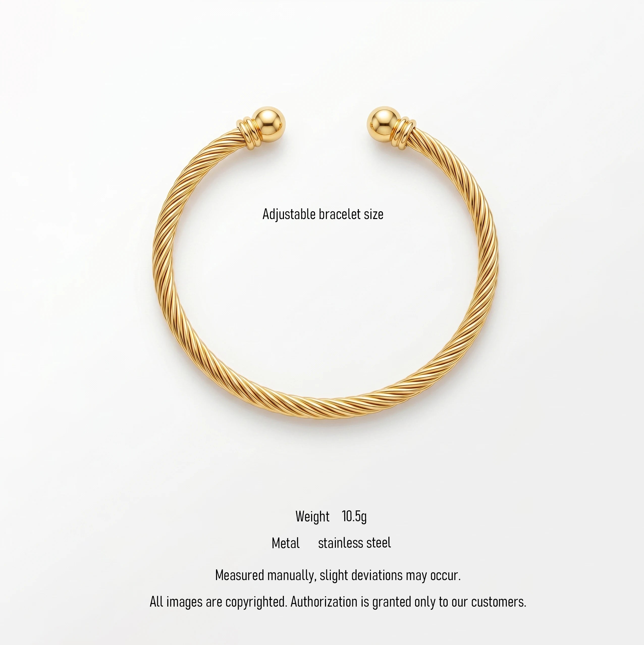 QIAOREN 10723 Trendy Rope Twist Pattern Chain & Link Bracelet 18K Gold Plated Stainless Steel Adjustable Unisex Everyday Staple