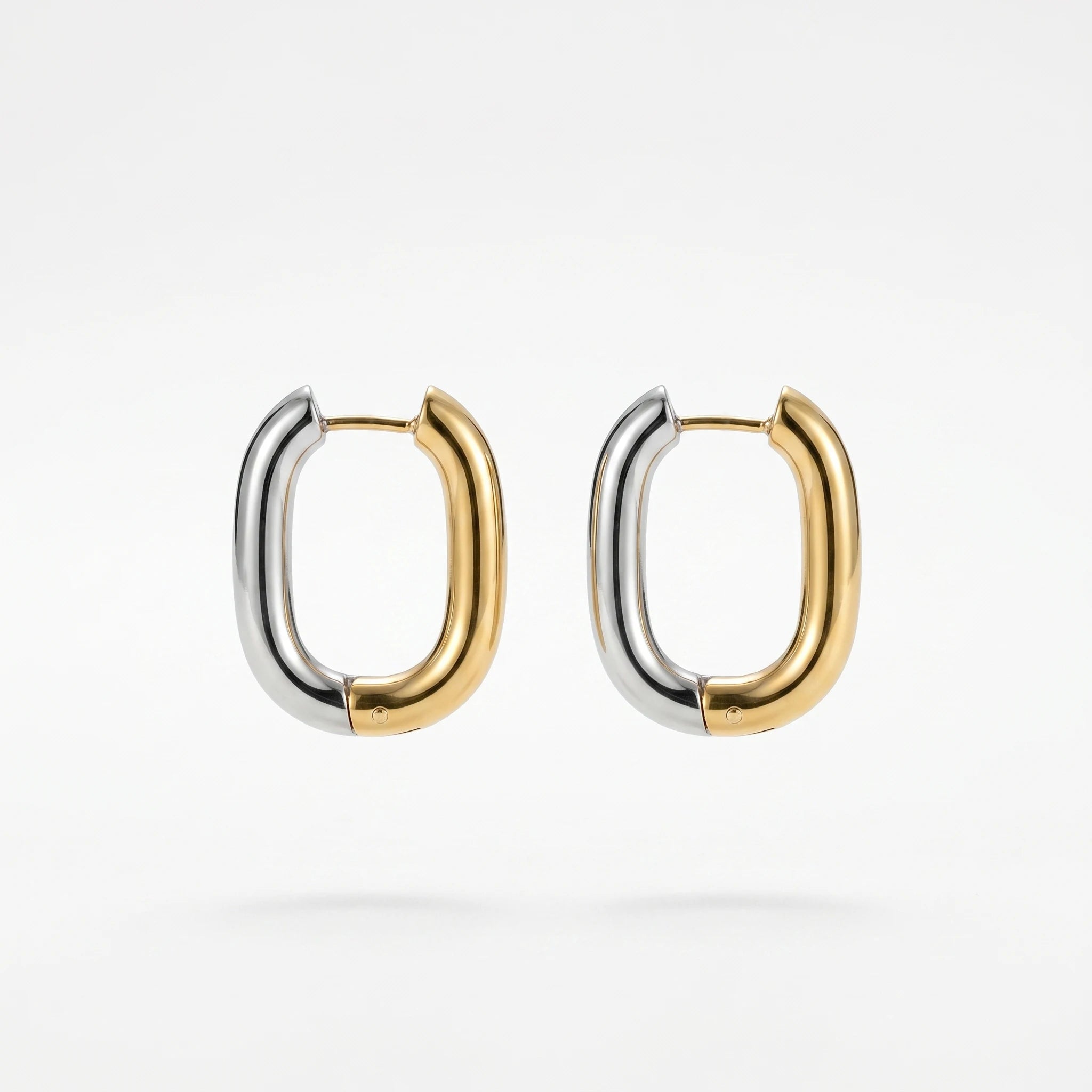 QIAOREN 12451 Niche Mixed Metal Two Color U Shape Hoop Earrings Stainless Steel PVD Plated No Fade Glossy Chunky Ear Rings Gift