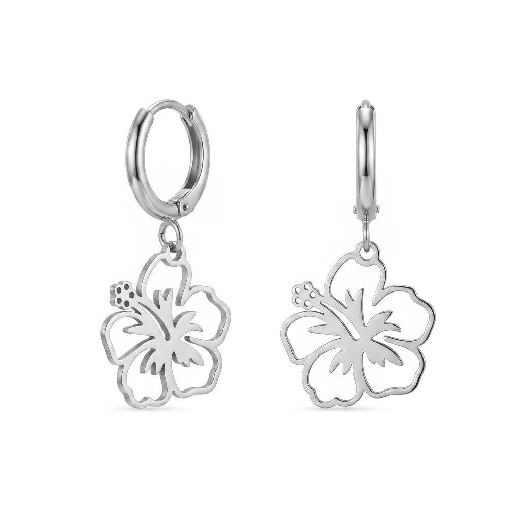 QIAOREN 10945 Hypoallergenic Stainless Steel Vintage Hollow Flower Earrings 18K Gold Plated Waterproof Tarnish Resistant Hoops