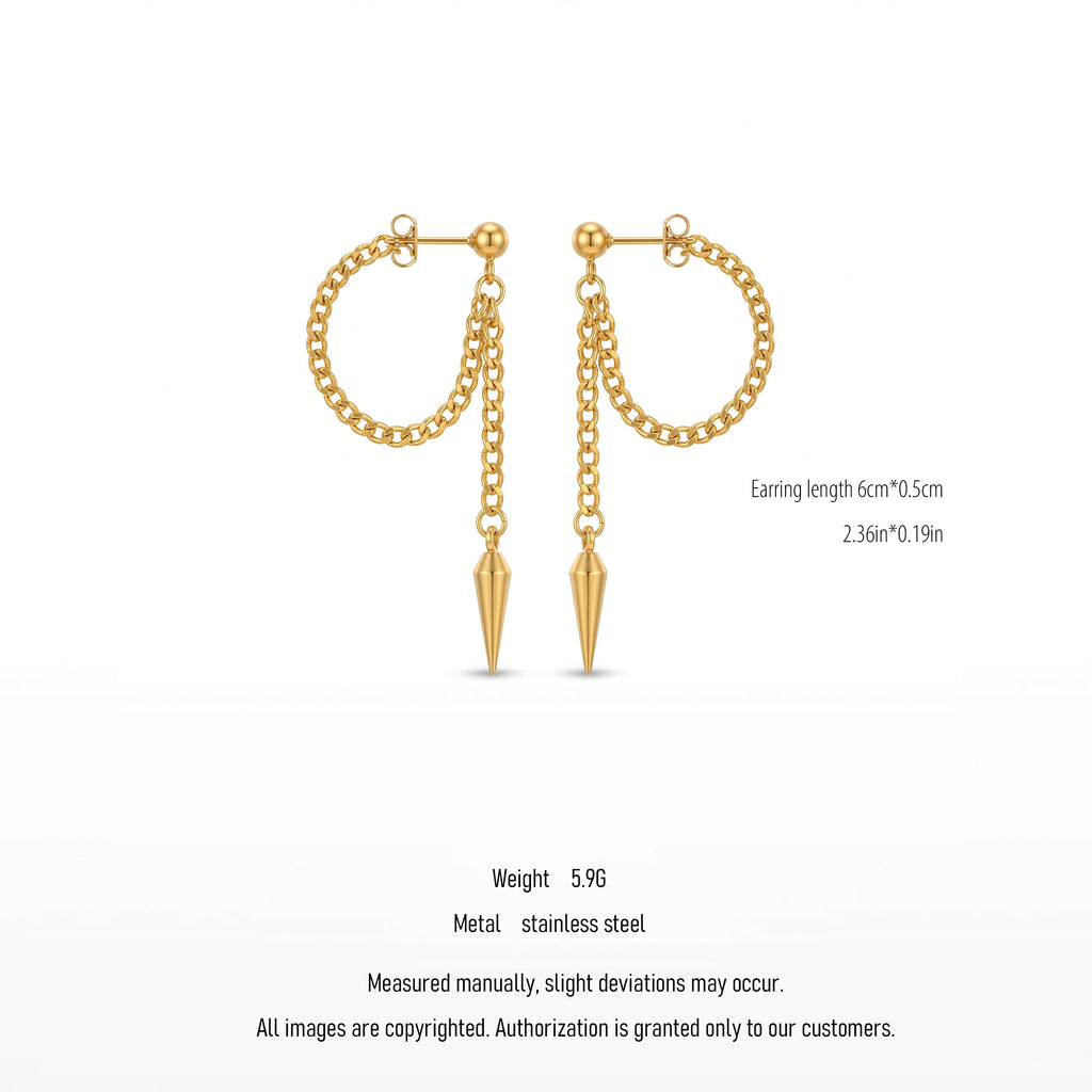 QIAOREN 10635 Hot Sale Chain Tassel Spike Earrings Stainless Steel Gold Plated for Women