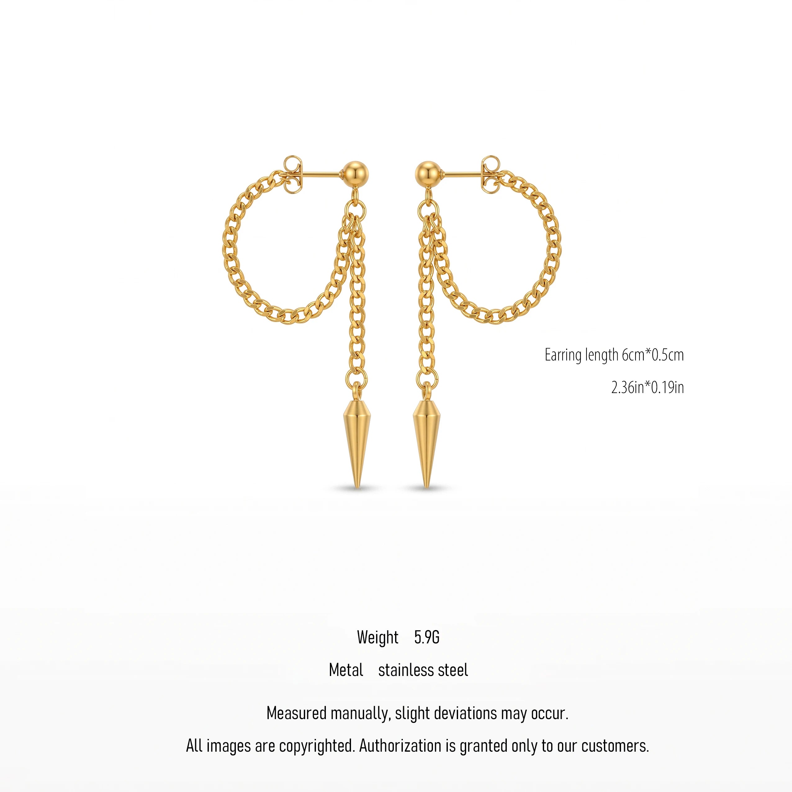 QIAOREN 10635 Hot Sale Chain Tassel Spike Earrings Stainless Steel Gold Plated for Women