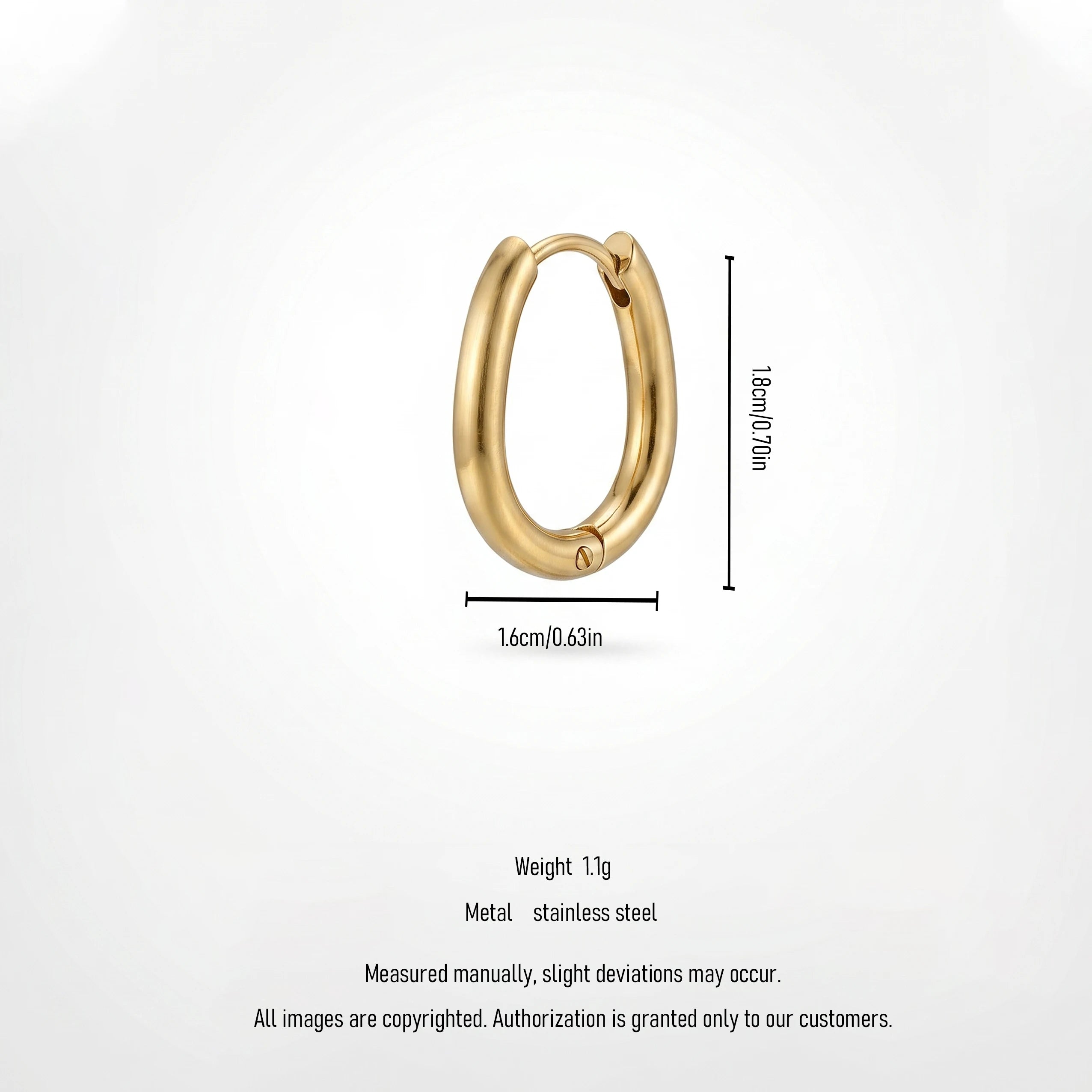 QIAOREN 12583 Smooth Thick Oval Huggie Hoop Earrings PVD 18K Gold Plated Stainless Steel Oval Ear Buckle for US European Women