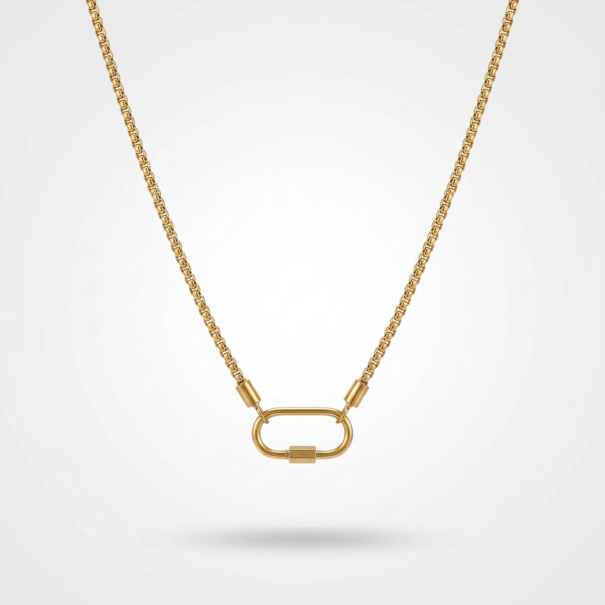 QIAOREN 12143 PVD 18K Gold Stainless Steel Box Chain Necklace Screw Carabiner Pendant Minimalist Dainty Women Jewelry US EU