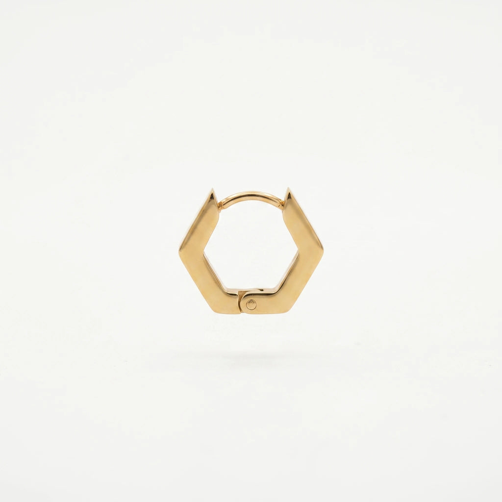 QIAOREN 12577 Dainty Geometric Hexagon Huggie Earrings 316L Stainless Steel No Fade Gold Plated Hoop Jewelry Gift for American