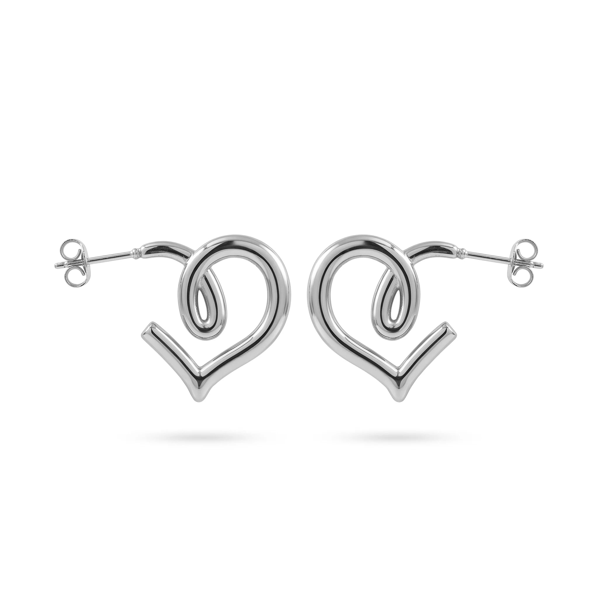 QIAOREN 12394 Waterproof Tarnish Free Infinity Knot Heart Earrings 18K Gold Plated Stainless Steel Sleek Swirl C-Hoops Party