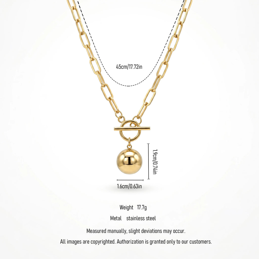 QIAOREN 11805 Boho Beach Toggle Pendant Necklace 18K Gold Stainless Steel Waterproof Paperclip Chain Vacation Jewelry for Women