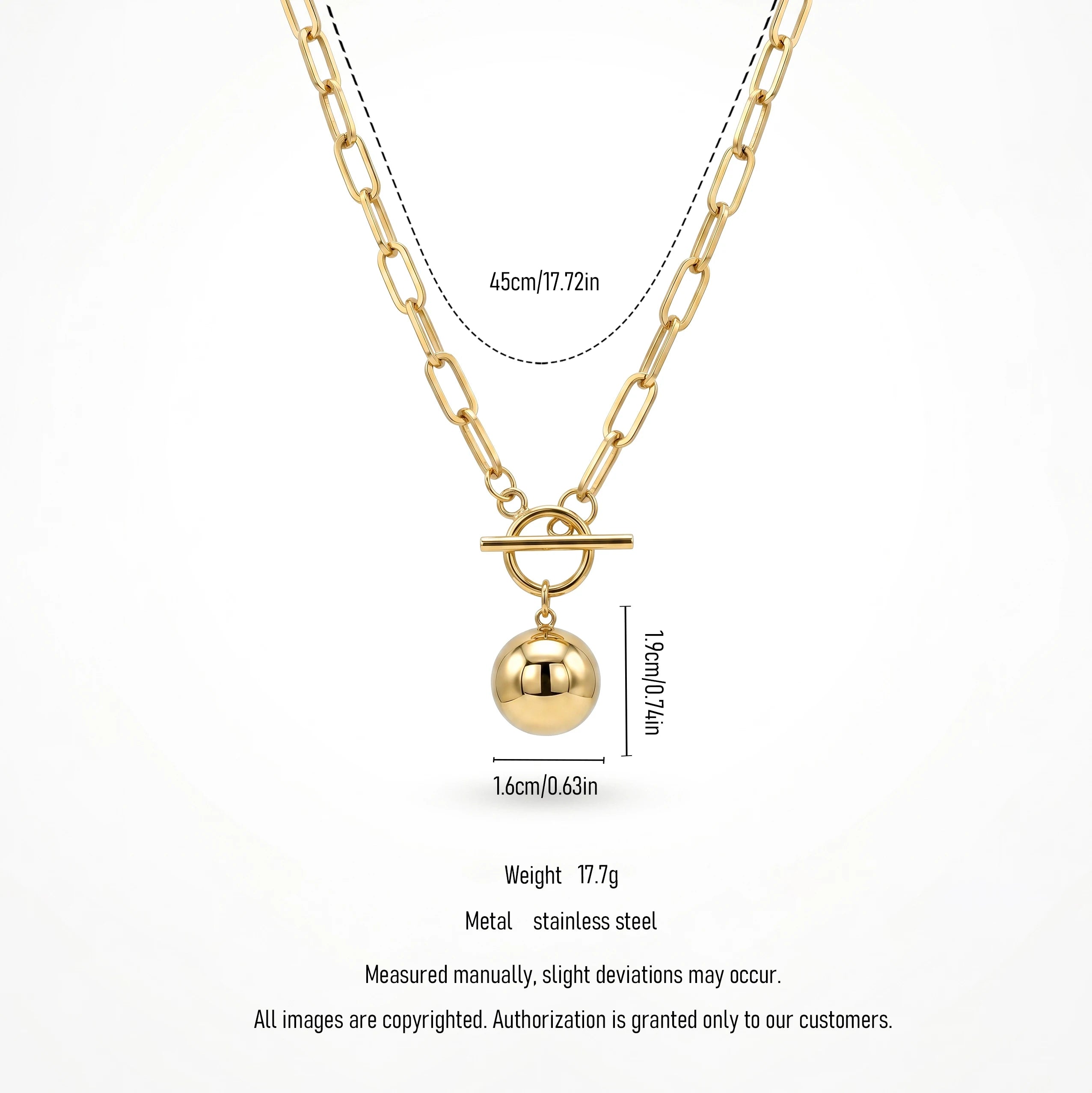 QIAOREN 11805 Boho Beach Toggle Pendant Necklace 18K Gold Stainless Steel Waterproof Paperclip Chain Vacation Jewelry for Women