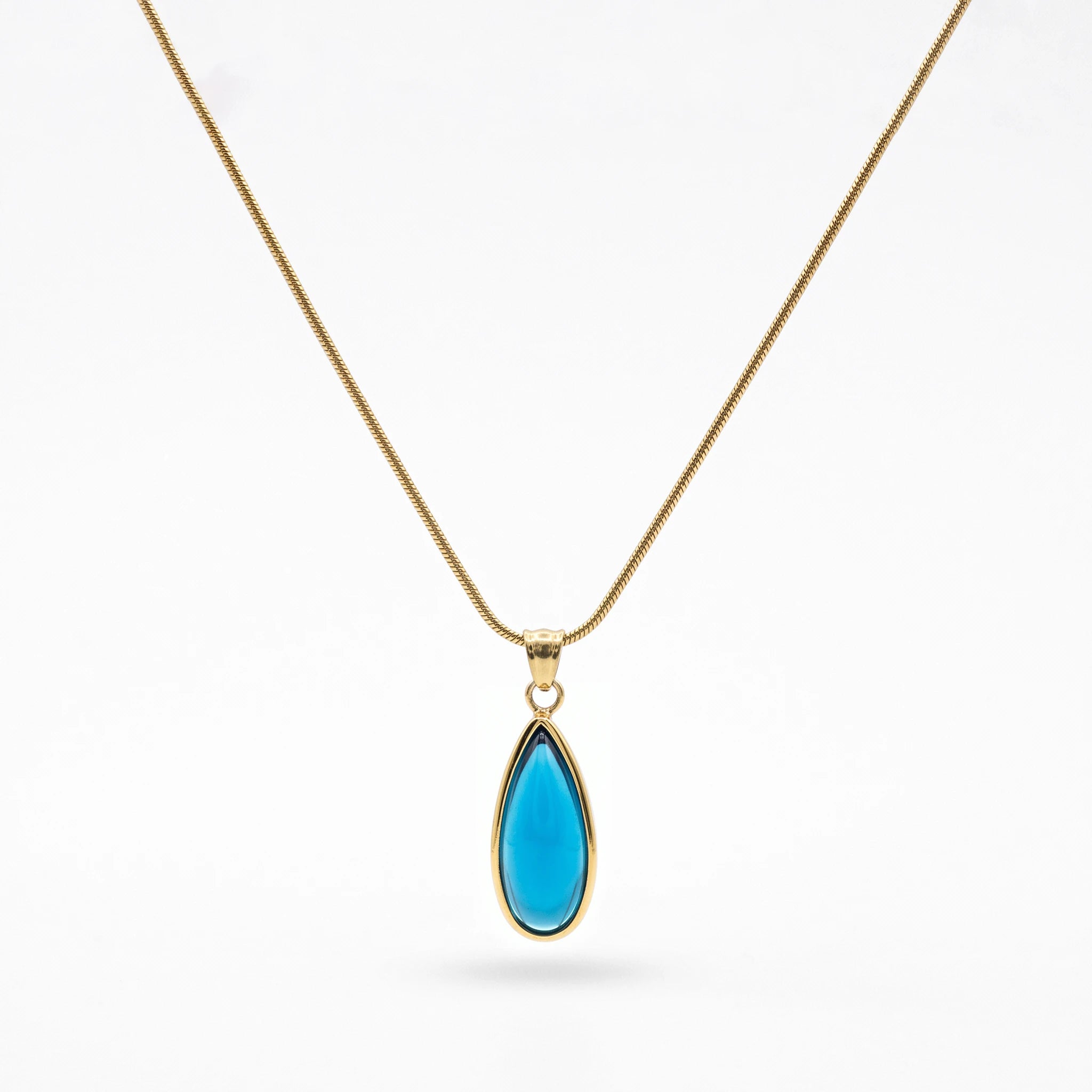 QIAOREN 13844 Stainless Steel Blue Teardrop Pendant Necklace Waterproof Hypoallergenic Minimalist Jewelry for Women
