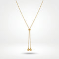 QIAOREN 10627 Trendy Adjustable Lariat Necklace Stainless Steel Gold Plated Geometric Ball Pendant for Women
