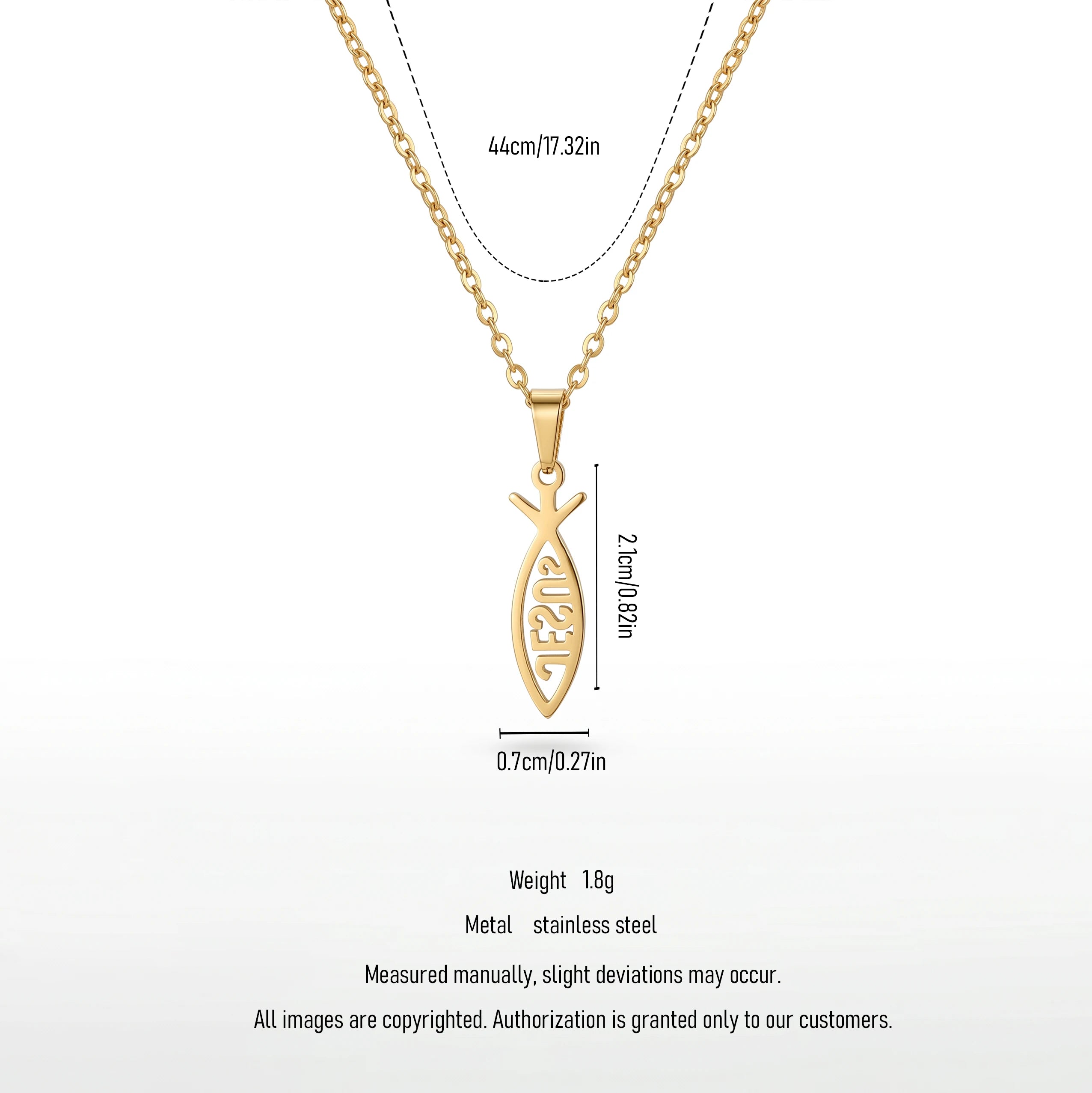 QIAOREN 11681 Boho Beach Fish Necklace 18K Gold Stainless Steel Cutout Letters Vacation Jewelry