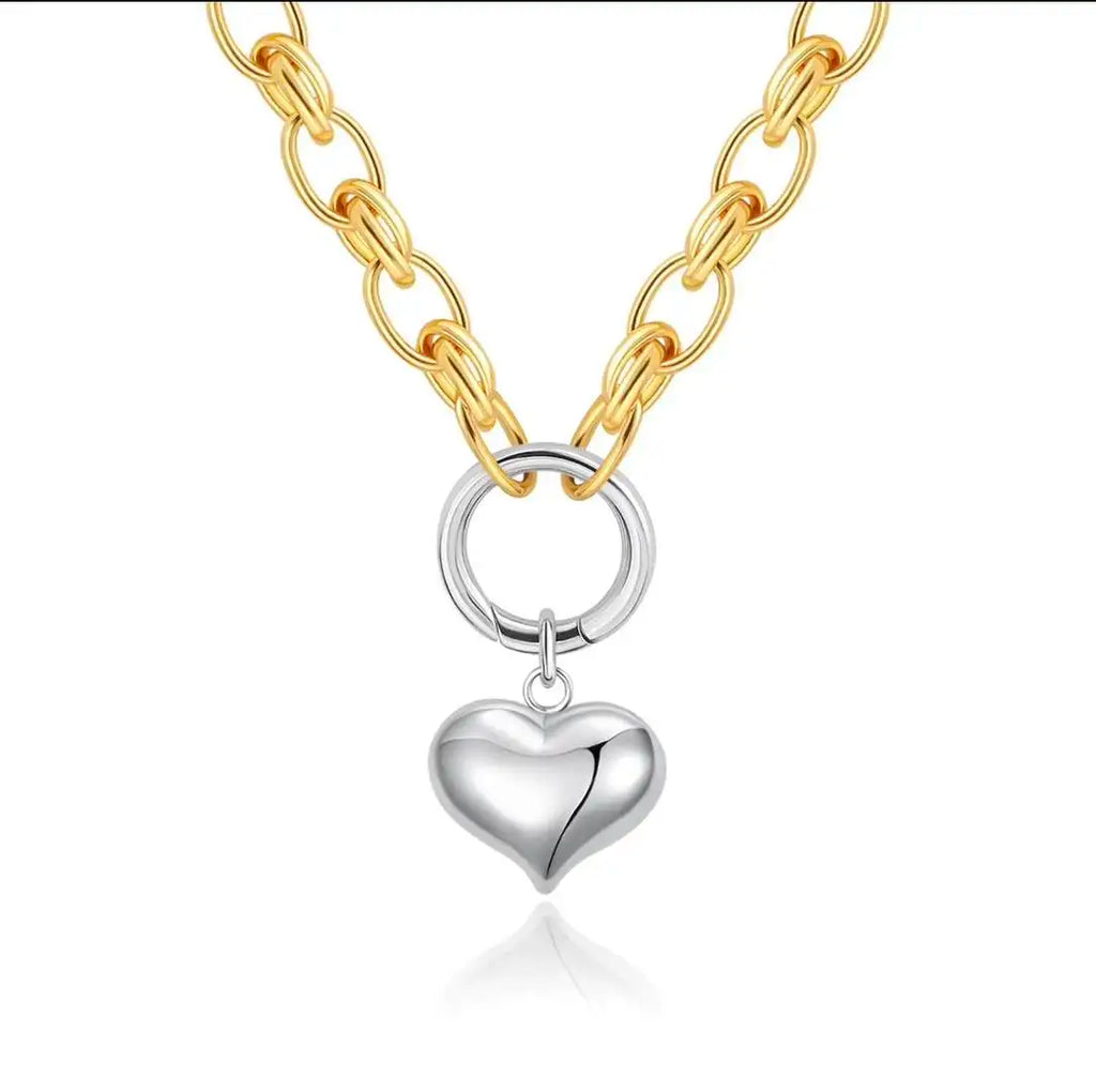 QIAOREN 20262 18K Gold Plated Heart Square Jewelry Set, Textured Grid Pattern Heart Pendant Necklace