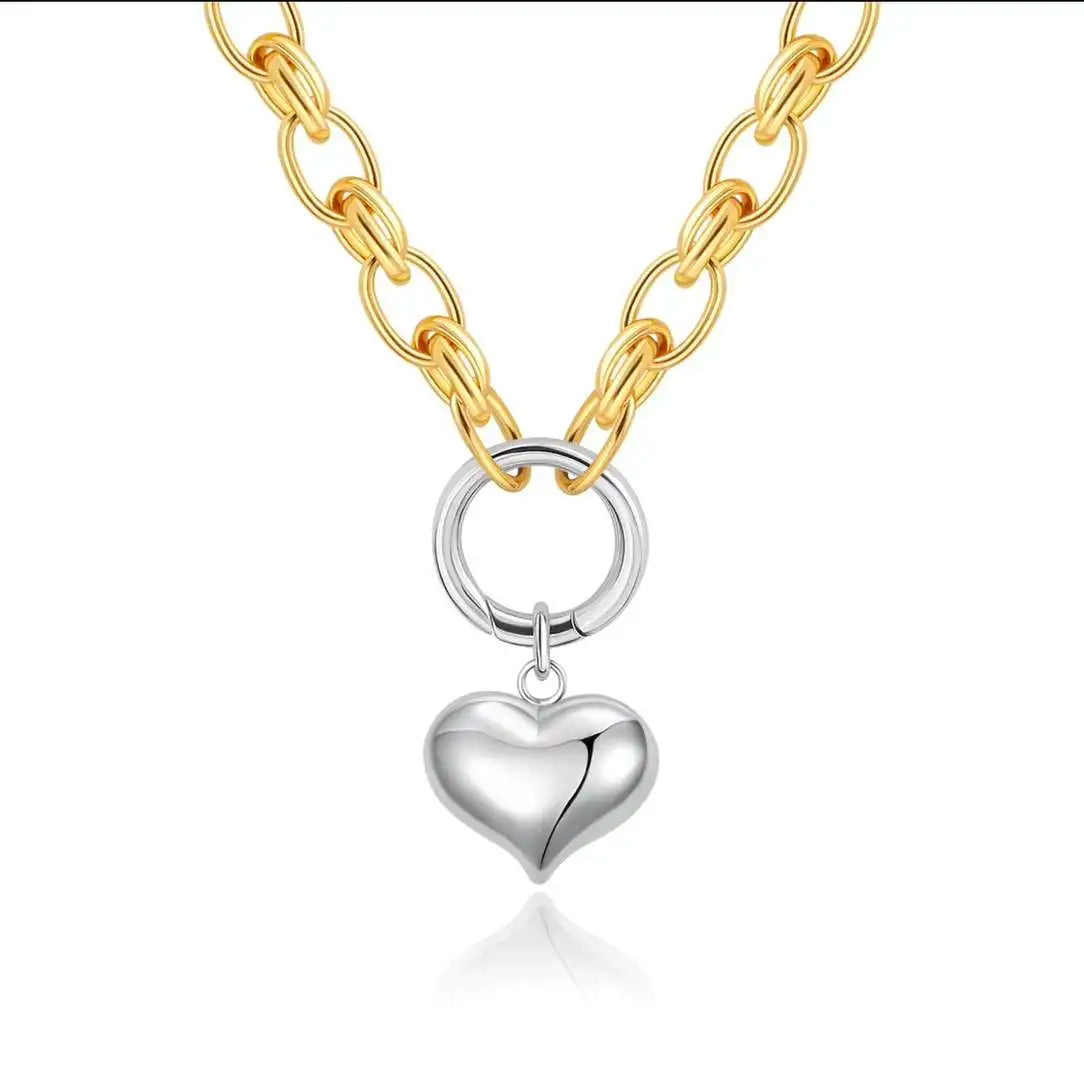 QIAOREN 20262 18K Gold Plated Heart Square Jewelry Set, Textured Grid Pattern Heart Pendant Necklace