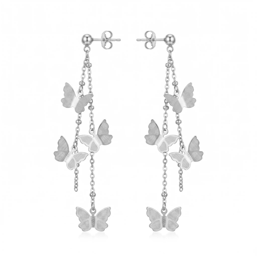 QIAOREN 10788 Dainty Long Tassel Butterfly Dangle Earrings 18K Gold Plated Stainless Steel Waterproof Non Tarnish Women Jewelry