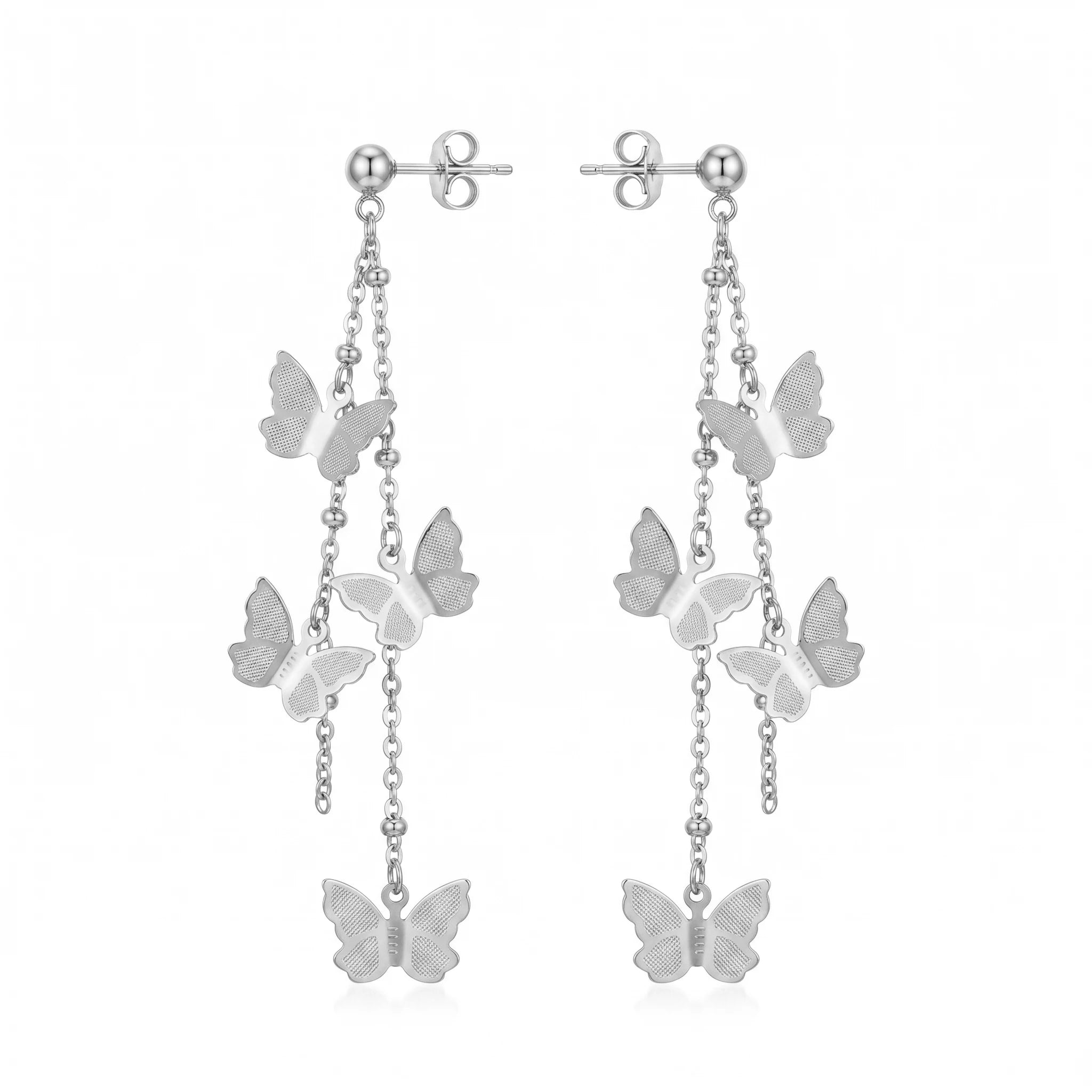 QIAOREN 10788 Dainty Long Tassel Butterfly Dangle Earrings 18K Gold Plated Stainless Steel Waterproof Non Tarnish Women Jewelry