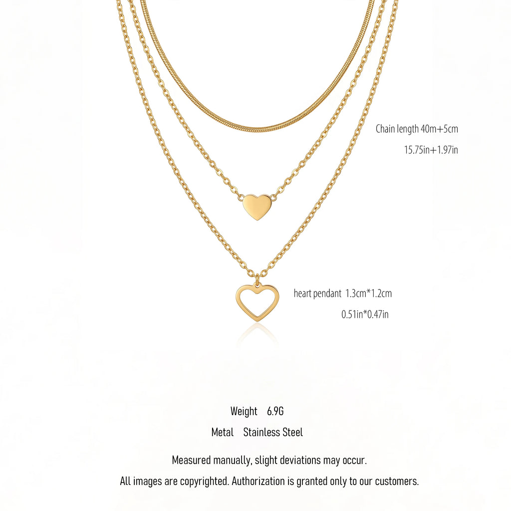 QIAOREN 10623 Trendy Layered Heart Necklace Stainless Steel Gold Plated Link Chain Party Jewelry for Women