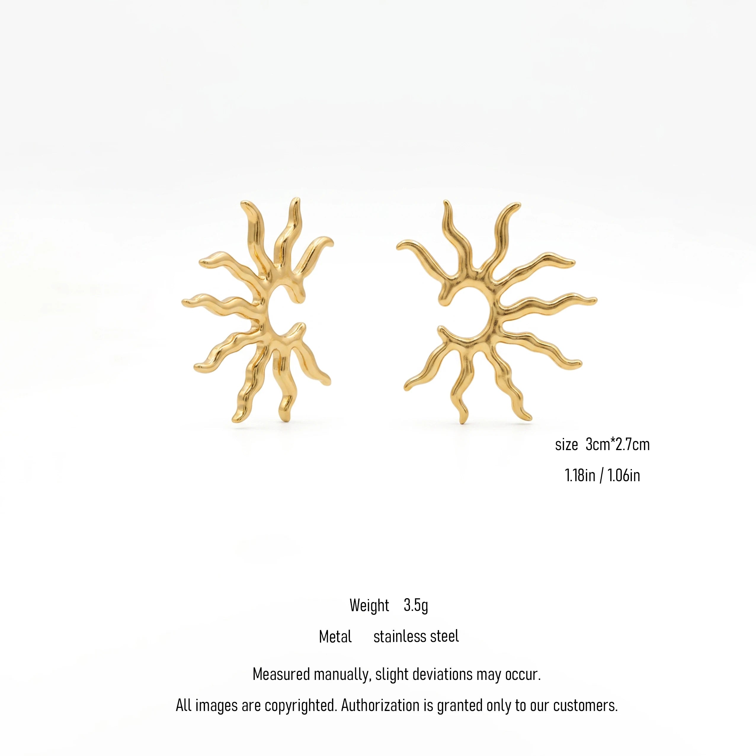 QIAOREN 10739 Stainless Steel Bohemian Sun Earrings, Gold/Silver Tone Sunburst Statement Studs for Women