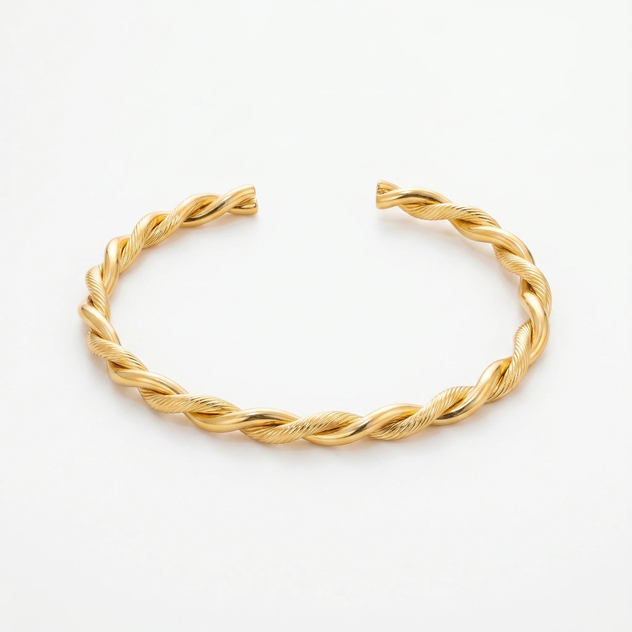 QIAOREN 12679 18K Gold Plated Stainless Steel Twisted Cuff Bracelet Adjustable Open Bangle Waterproof Tarnish Free WomenJewelry