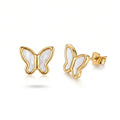 QIAOREN 13446 Gold Tone Natural White MOP Butterfly Stud Earrings Minimal Smooth Frame Shell Inlay Ear Jewelry Gift