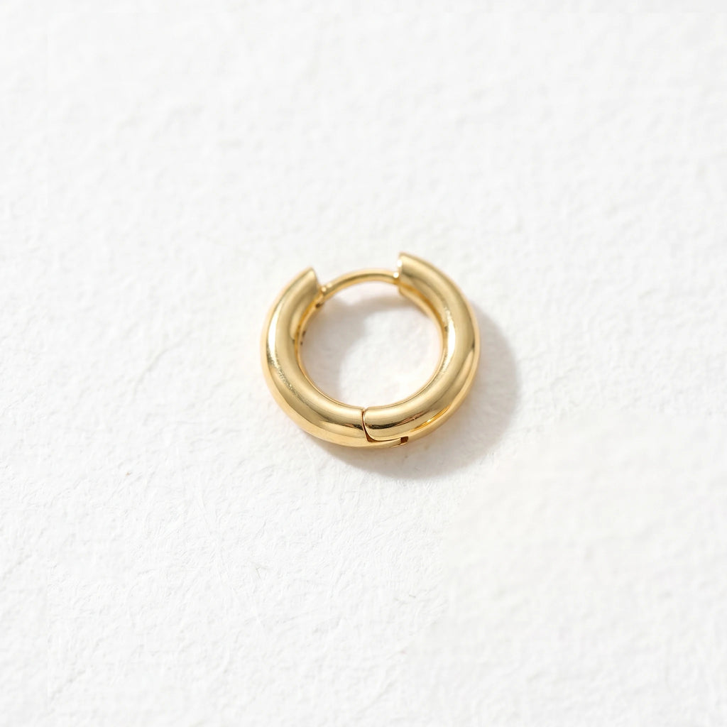 QIAOREN 12589 High Polished Thick Tube Round Huggie Hoop Earrings 18K PVD Gold Stainless Steel Hypoallergenic Circle Ear Buckle