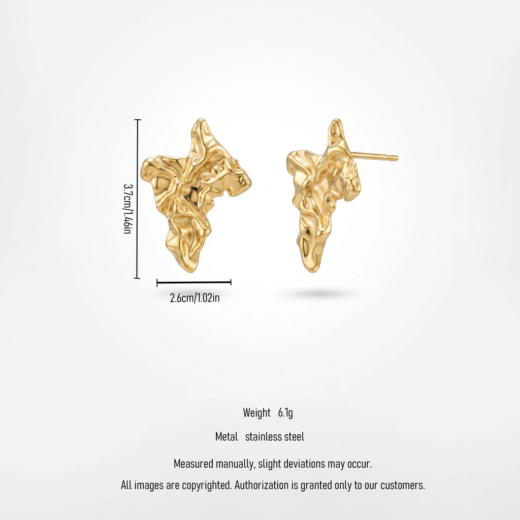 QIAOREN 14025 Polished Gold Africa Map Textured Stud Earrings, Crinkled Irregular Continent Outline Ear Stud Jewelry Gift