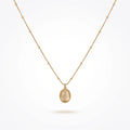 QIAOREN 13510 Dainty Beaded Snake Chain Oval Cream Cat Eye Pendant Necklace, Smooth Gold Frame Natural Stone Necklace