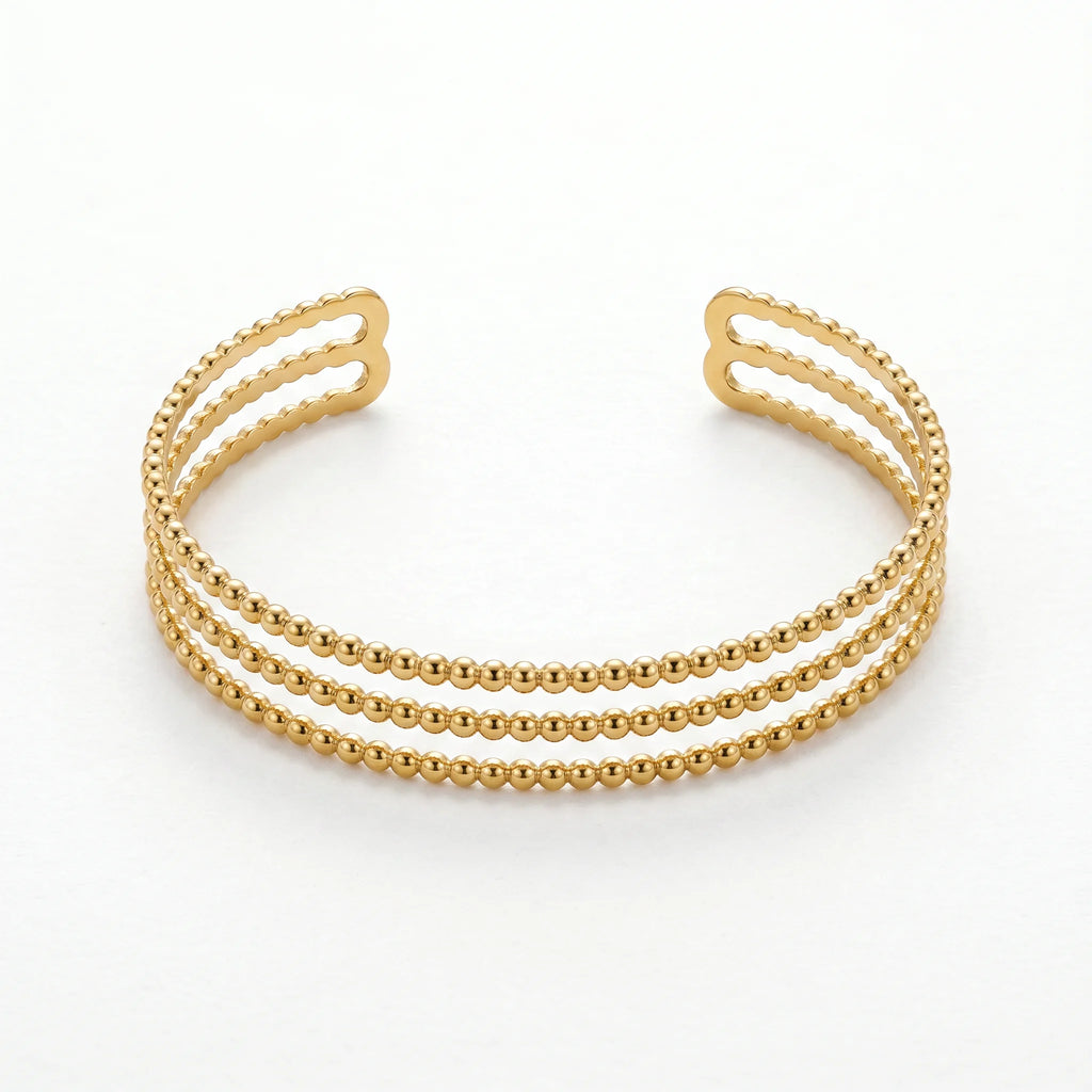 QIAOREN 10997 Modern Minimalist Gold Ball Bead Bracelet Stainless Steel Open Cuff Jewelry for Elegant Women