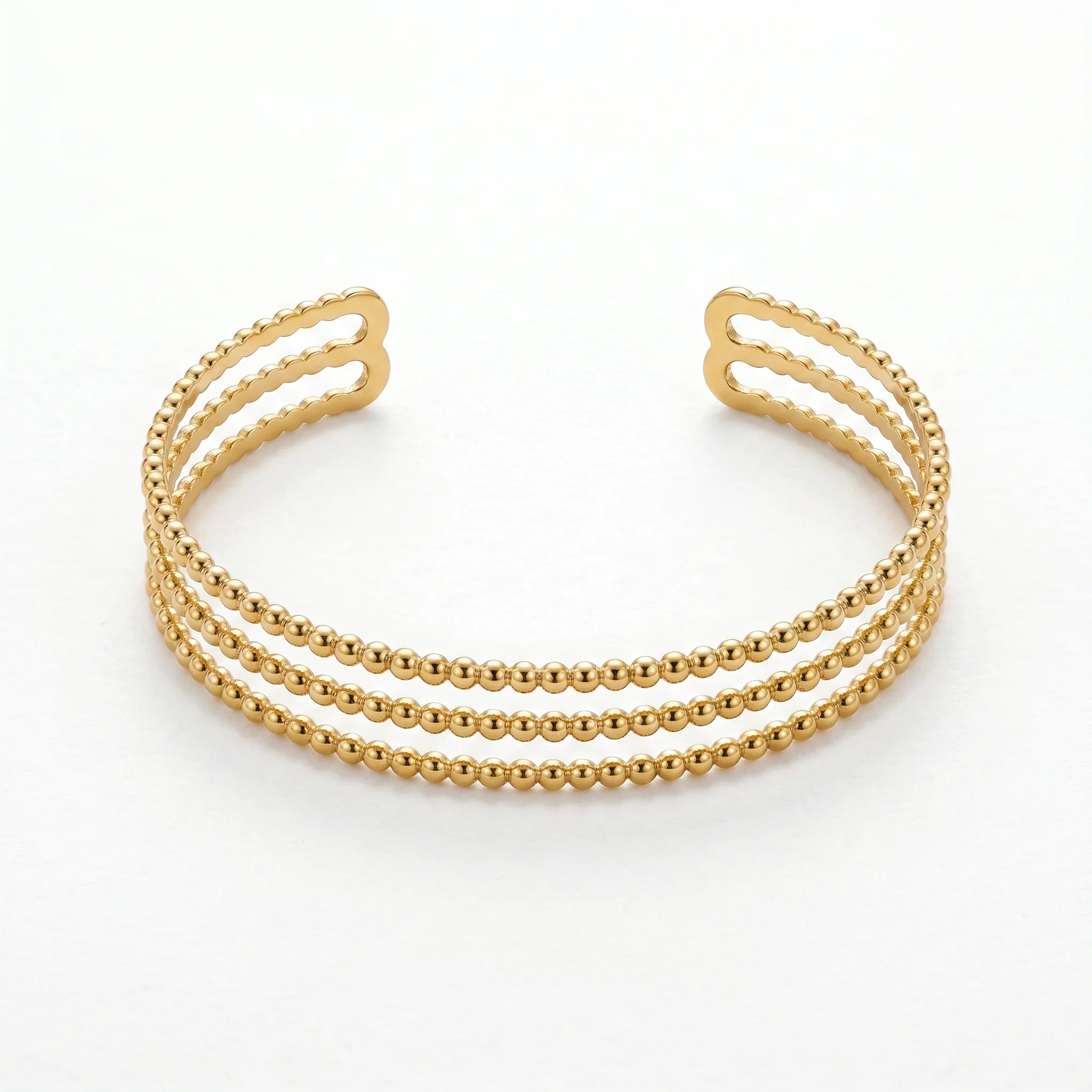 QIAOREN 10997 Modern Minimalist Gold Ball Bead Bracelet Stainless Steel Open Cuff Jewelry for Elegant Women