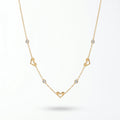 QIAOREN 13165 Gold Plated Open Heart Station Necklace Stainless Steel CZ Chain Necklace Dainty Layering Jewelry for Women