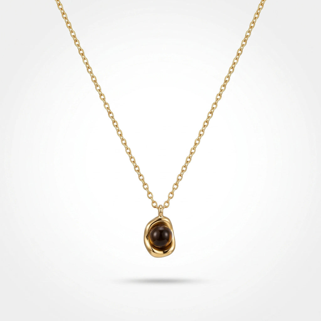 QIAOREN 13522 Wholesale Gold Plated Stainless Steel Black Bead Pendant Necklace Minimalist Irregular Charm Jewelry