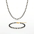 QIAOREN 10855 Stainless Steel Gold Plated Black Faceted Beaded Jewelry Set Necklace and Bracelet for Women Party