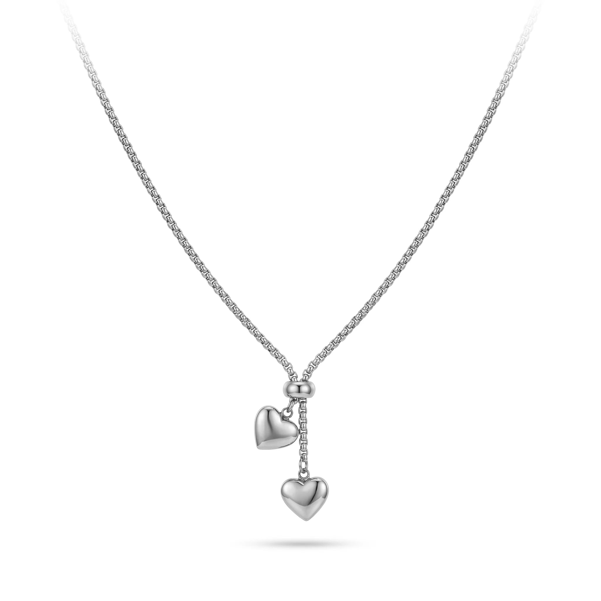 QIAOREN 10608 Trendy Double Heart Pendant Necklace 18K Gold Plated Stainless Steel Waterproof Tarnish Free Party Jewelry