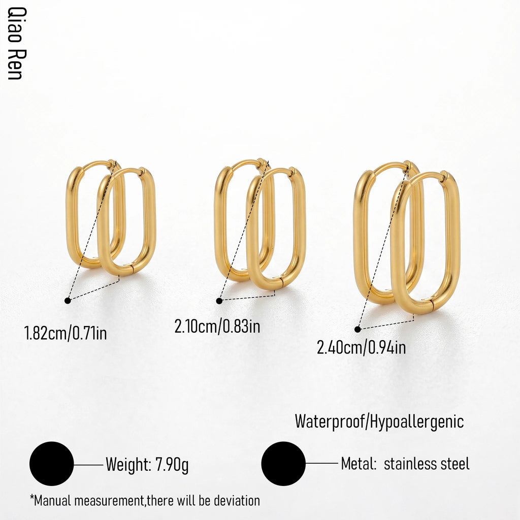 QIAOREN 14448 3 Pairs Rectangular U Shape Huggie Hoop Earrings Set Minimalist Daily Wear Jewelry Gift