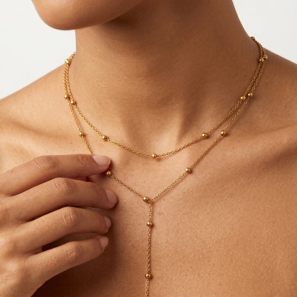 QIAOREN 10546 Trendy Geometric Link Chain Necklace 18K Gold Plated Stainless Steel Waterproof Tarnish Free Women's Jewelry