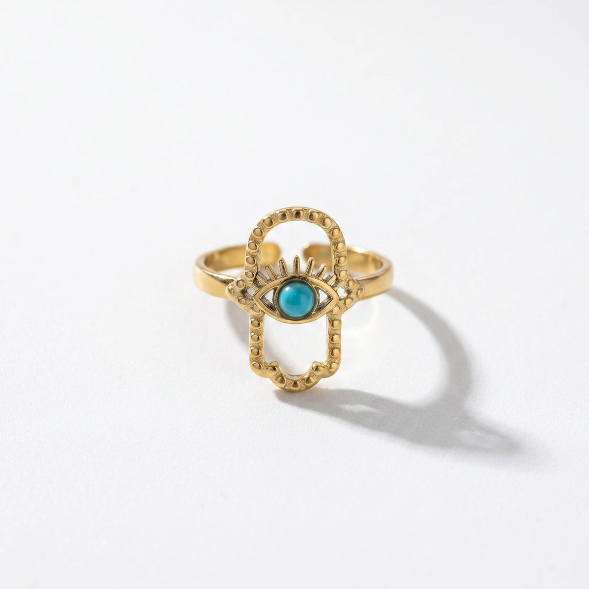 QIAOREN 13155-60 5Pcs Gold Turquoise Open Ring Set Boho Hollow Adjustable Stackable Stainless Steel Jewelry for Women