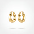 QIAOREN12453Glossy Solid Gold Oval Chunky Hoop Earrings Waterproof Stainless Steel Hoops Hypoallergenic Minimalist Daily Jewelry