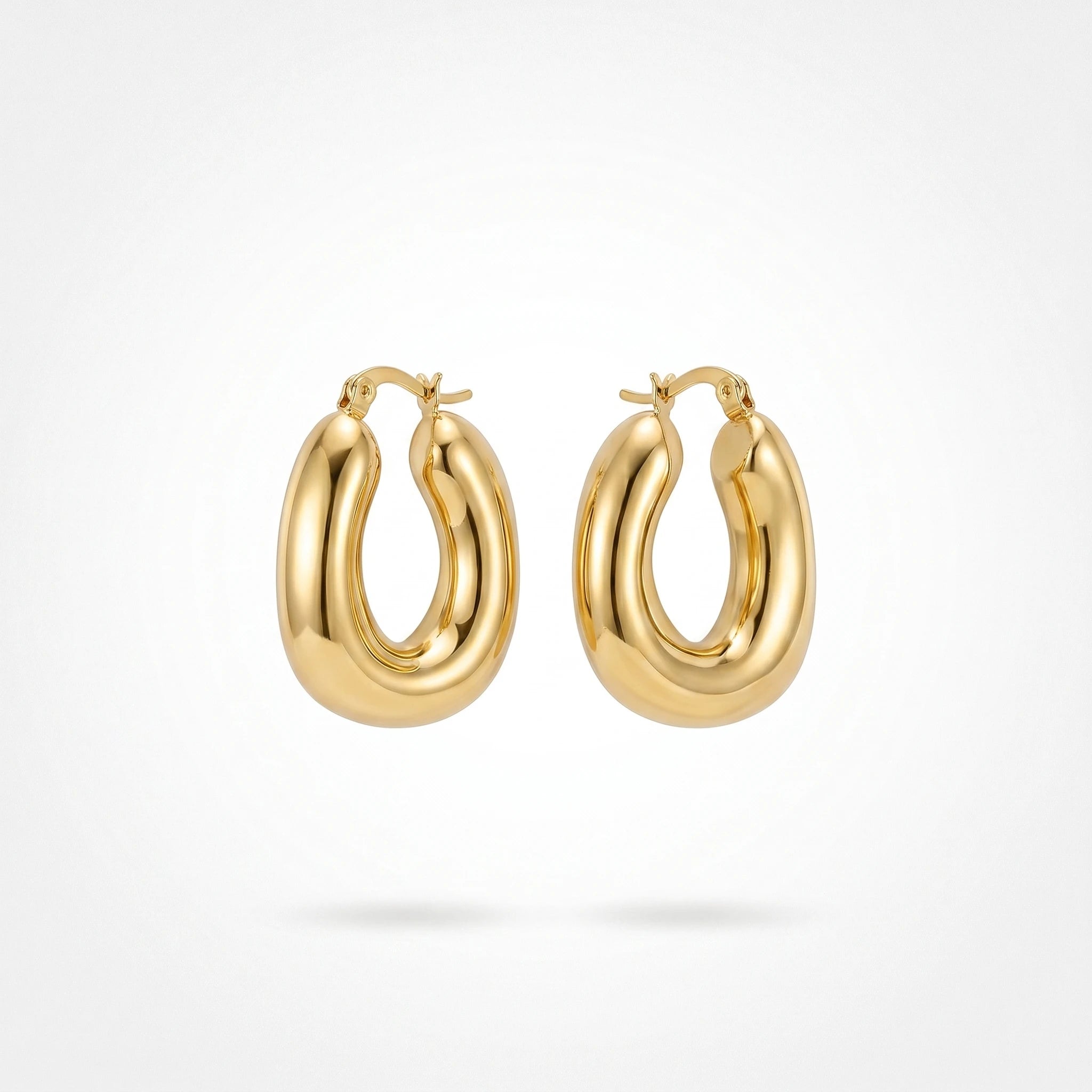 QIAOREN12453Glossy Solid Gold Oval Chunky Hoop Earrings Waterproof Stainless Steel Hoops Hypoallergenic Minimalist Daily Jewelry