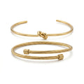 QIAOREN 10613 2pcs Knot & Twisted Cable Cuff Bangle Set 18K Gold Plated Stainless Steel Waterproof Tarnish Free Bracelets