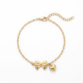 QIAOREN 11420 Waterproof 18K Gold Plated Bow & Heart Bracelet Stainless Steel Summer Beach Pool Jewelry
