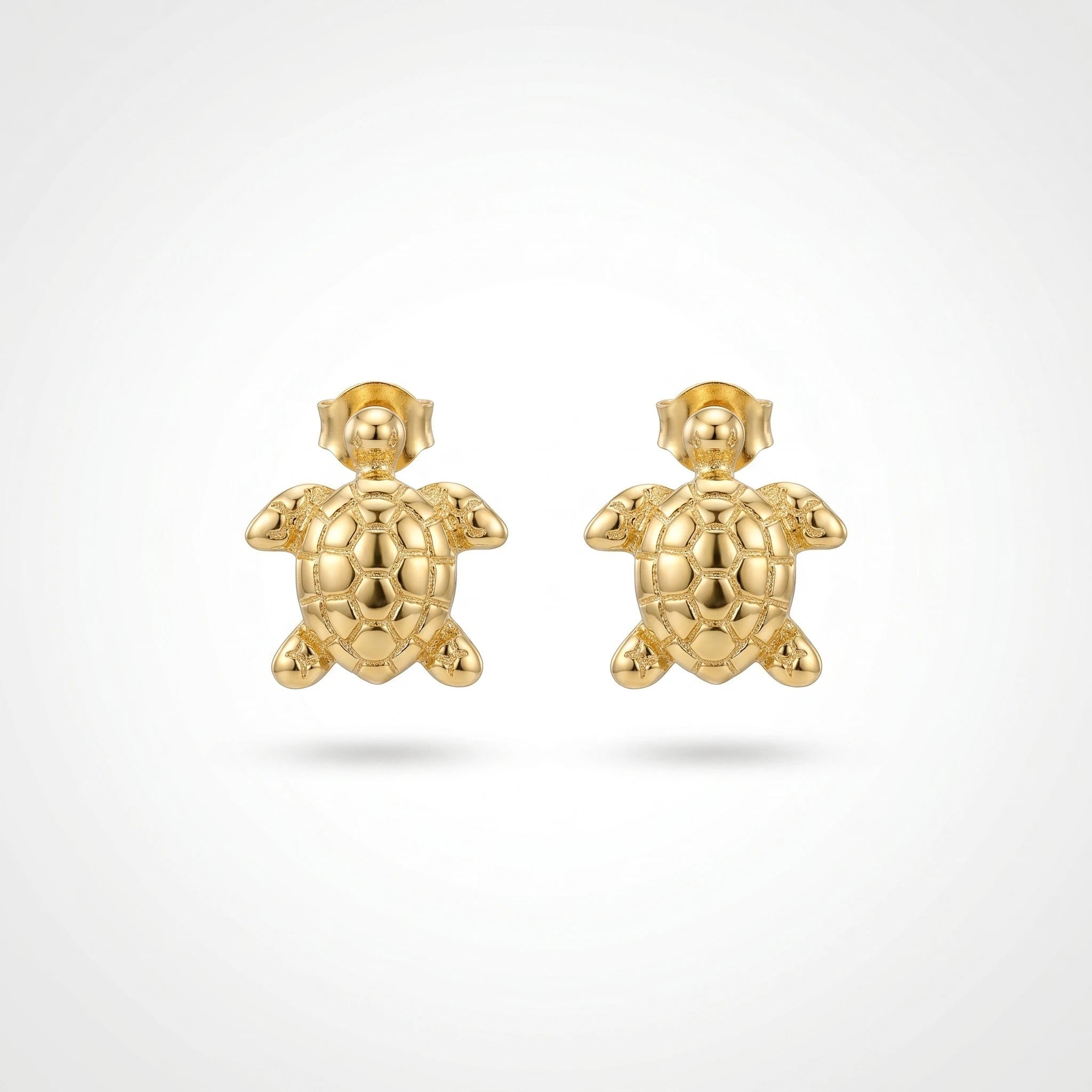 QIAOREN13220 Gold Plated Sea Turtle Stud Earrings for Women Stainless Steel Beach Coastal Ocean Jewelry