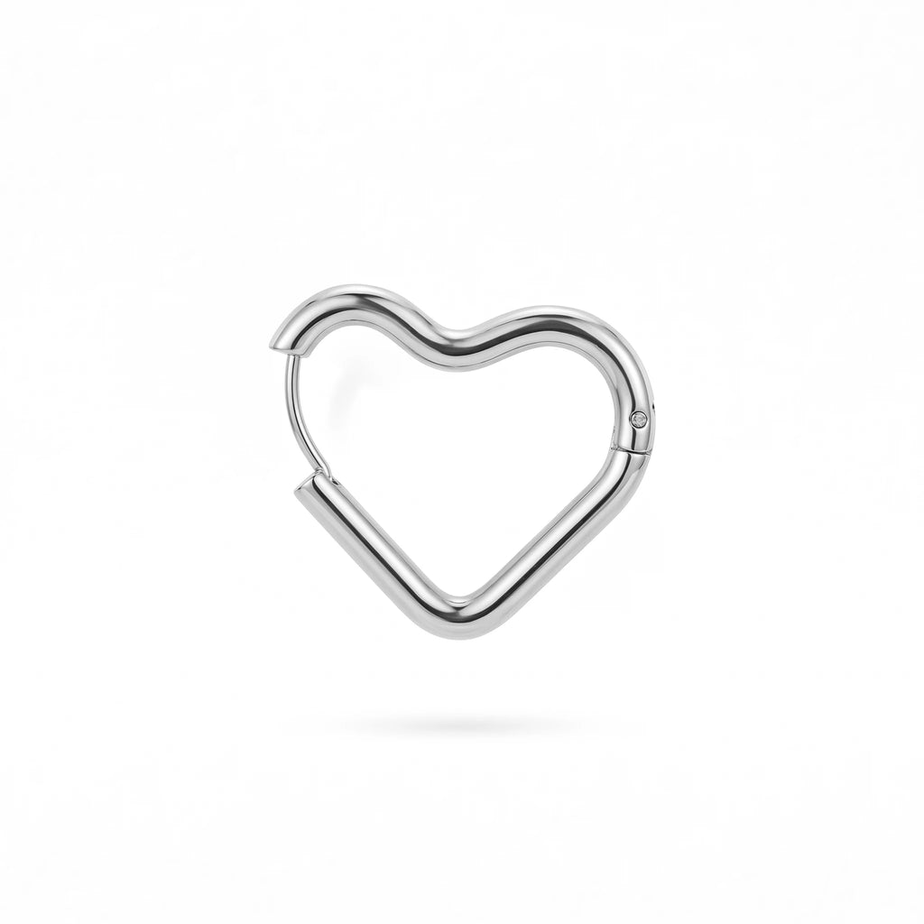 QIAOREN 12595 Smooth Thick Tube Hollow Heart Huggie Hoop Earrings PVD 18K Gold Stainless Steel Hypoallergenic Love Ear Buckle