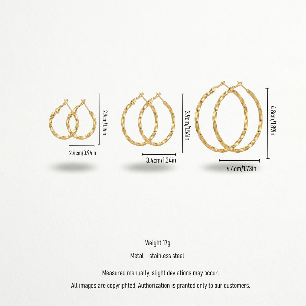 QIAOREN 12312 Gold Plated Hammered Oval Hoop Earrings for Women Stainless Steel Textured Minimalist Fashion Jewelry