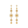 QIAOREN 11791 Trendy Boho Celestial Sunburst Long Dangle Earrings Stainless Steel 18K Gold Plated Jewelry for Women US EU